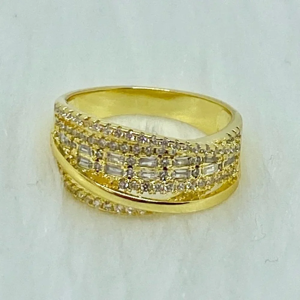 Gold White Sapphire Baguette Ring